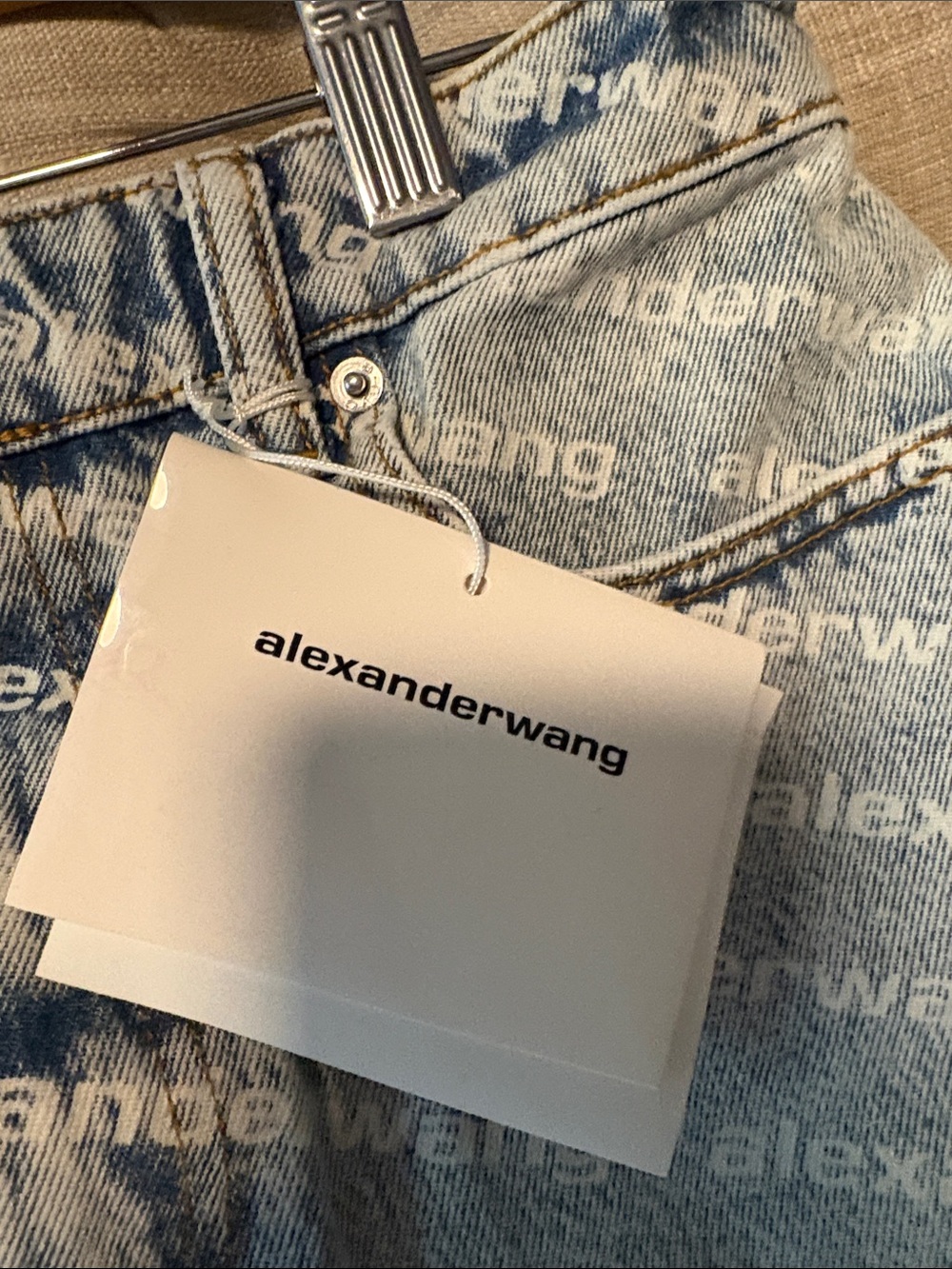 Alexander Wang Light Blue All-Over Logo Denim Cutoff Shorts - Picture 8 of 8